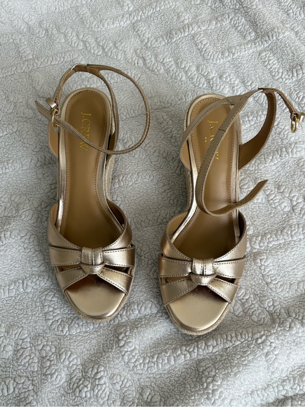 J. Crew Metallic Gold Bow Ankle-Strap Sandals